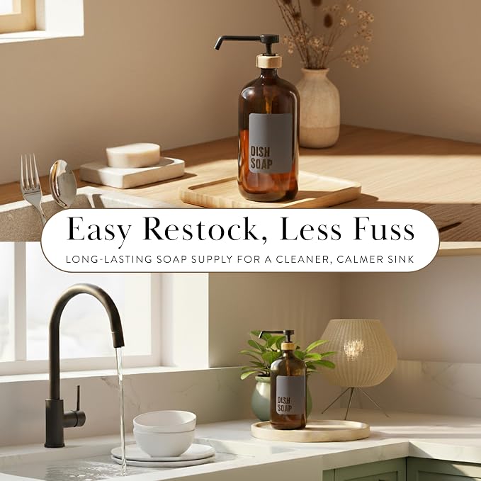 SAVVY & SORTED Amber Glass Dish Soap Dispenser - Image 4