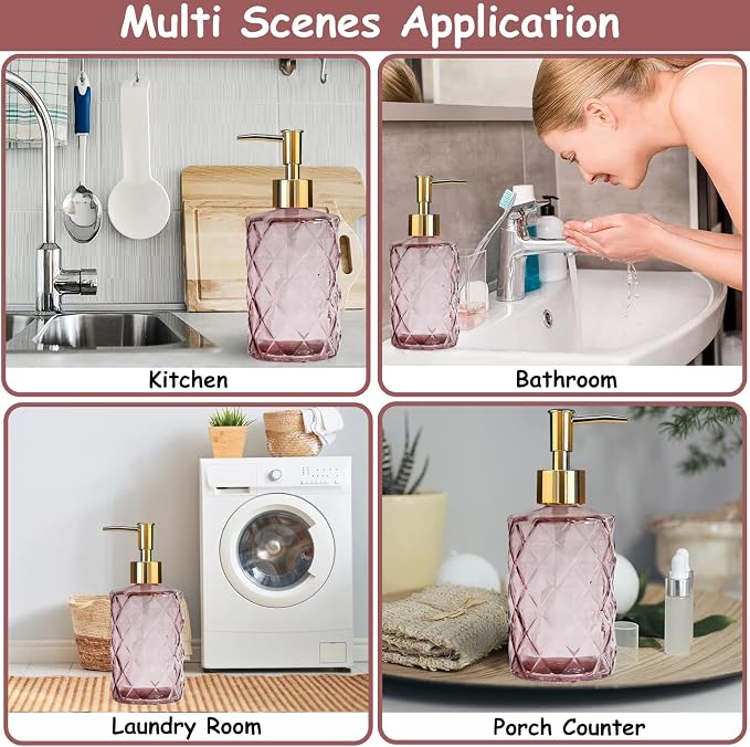 Glass Soap Dispenser with Gold Plastic Pump, 12oz Refillable Liquid Hand Soap - Image 5