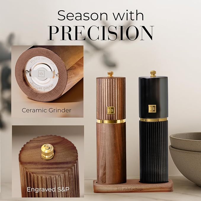 Wooden Salt and Pepper Grinder Set – Refillable Manual Salt and Pepper Mills - Image 3