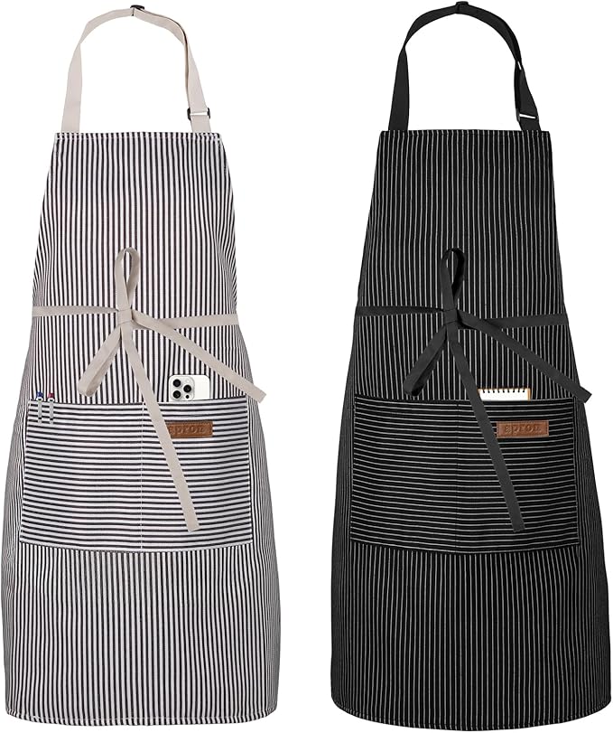 Serrenf 2 Pack Apron, Cooking Kitchen Aprons, Adjustable Bib Apron by serrenf