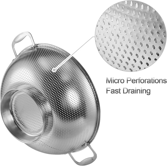 Tiawudi Large 6-Qt Colander, 18/8 Stainless Steel Mesh Strainer - Image 5