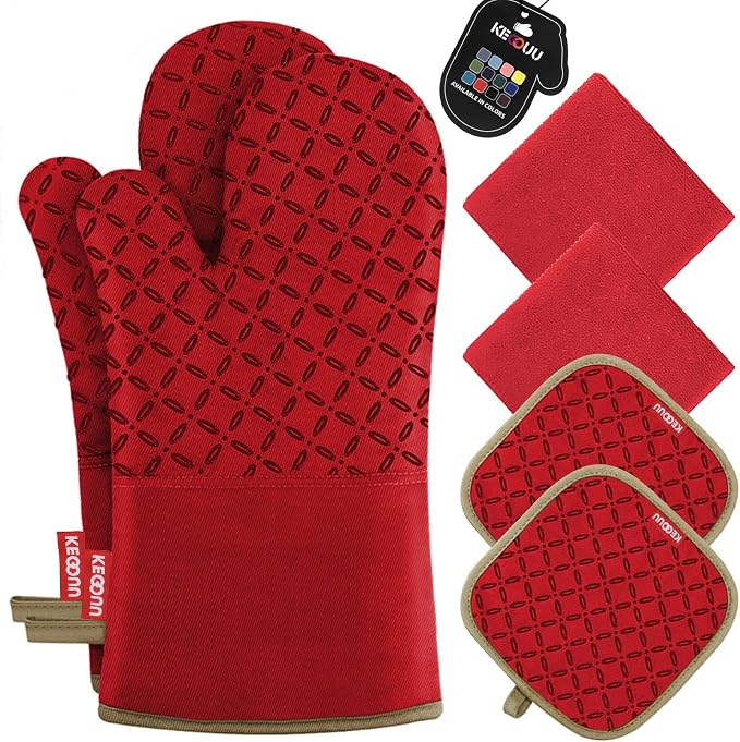 KEGOUU Oven Mitts and Pot Holders 6pcs Set, Kitchen Oven Glove High Heat by KEGOUUOvenMitt