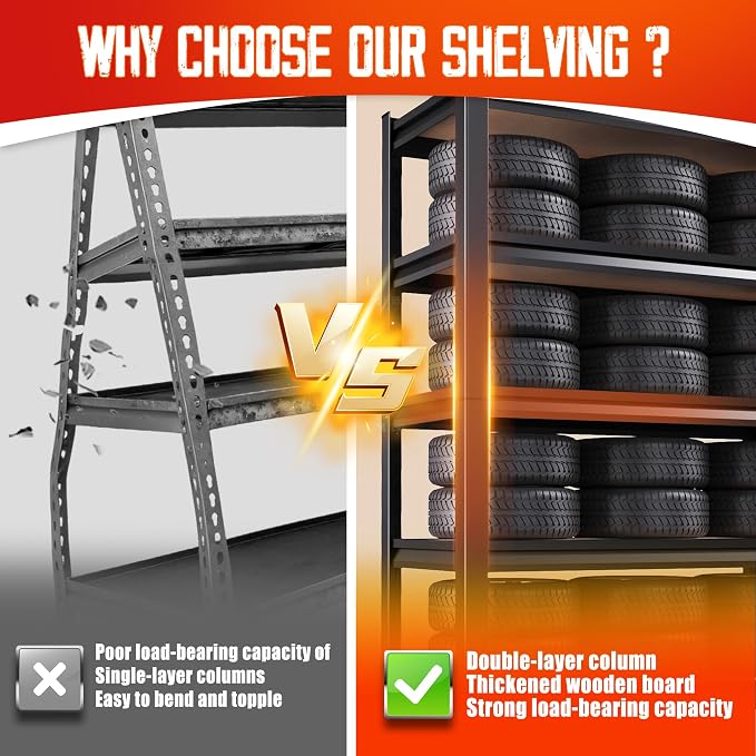 Set of 4 71"H-35"W-16D Garage Shelving-2050LBS 5 Tier Storage Shelves, - Image 4