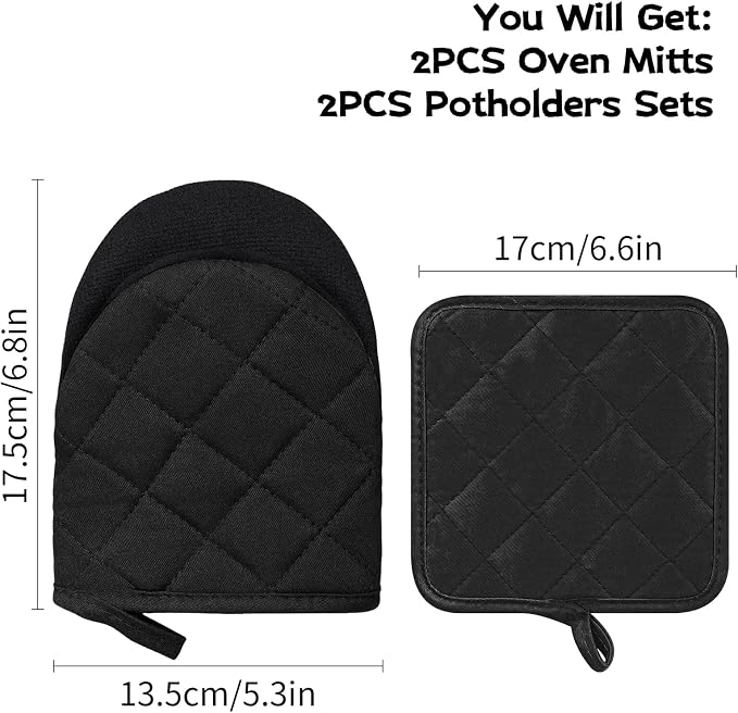 Oven Mitts and Pot Holders Set, Heat Resistant Silicone Kitchen Mini Oven - Image 2