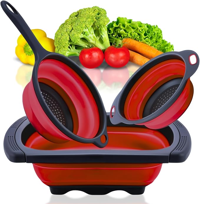Set of 3 Red Food Strainer for Kitchen by KillersInstinctOutdoors