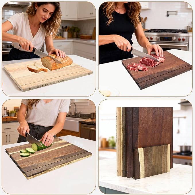 Acacia Wood Cutting Board Book Set, 3-Piece Decorative Chopping Boards - Image 6