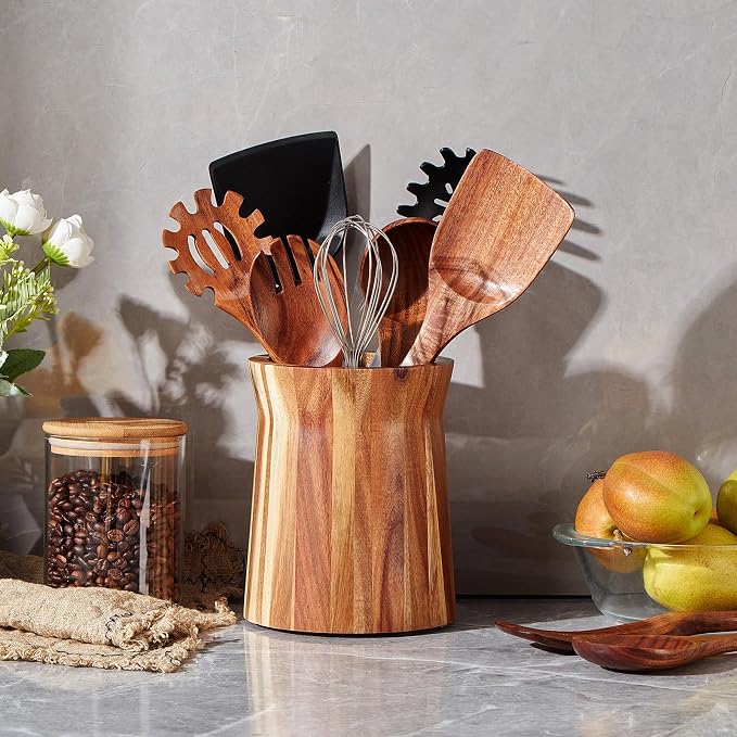 Wooden Utensil Holder for Countertop, 360° Rotating Kitchen Utensil Holder - Image 4