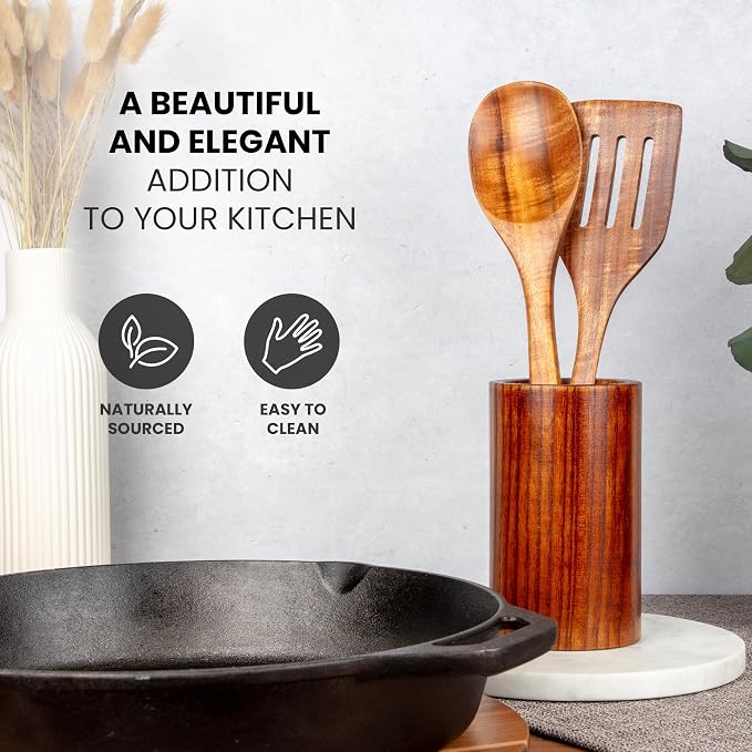Zulay Kitchen Teak Wood Utensil Set – 2 Piece Large Wooden Cooking Spoon and - Image 5