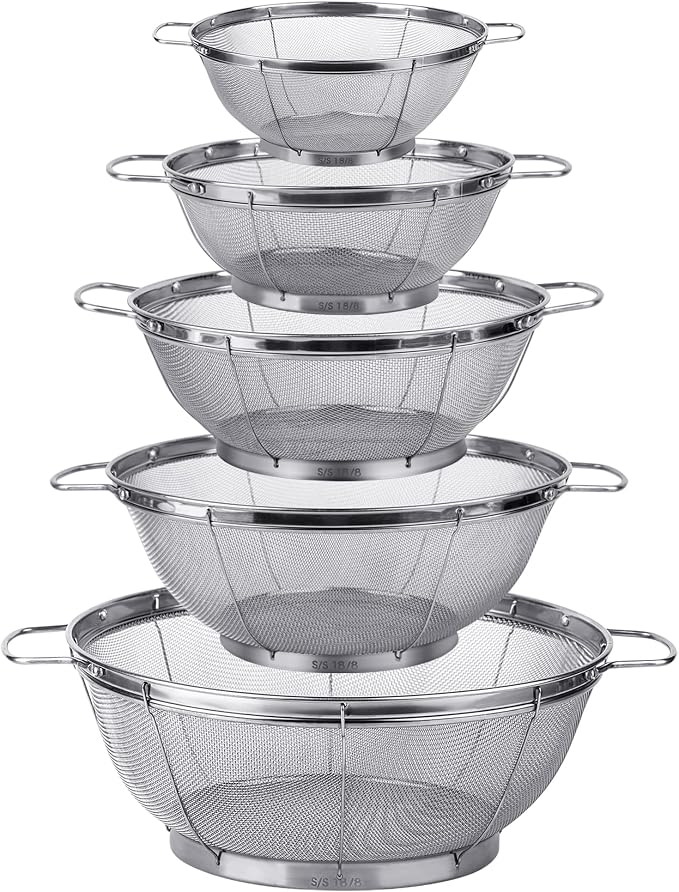 5 Pack 18/8 Stainless Steel Colander Sieves, Rinse or Steam by Tiawudi