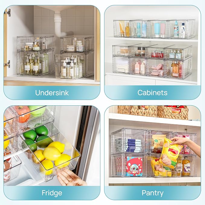 Vtopmart 4 Pack Clear Stackable Storage Drawers, Under Sink and Kitchen - Image 9