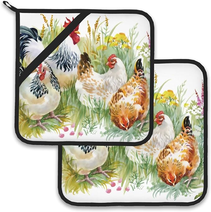 Chicken Rooster Farm Pot Holder Set of 2, Heat Resistant Potholders Oven Hot by Larkverk