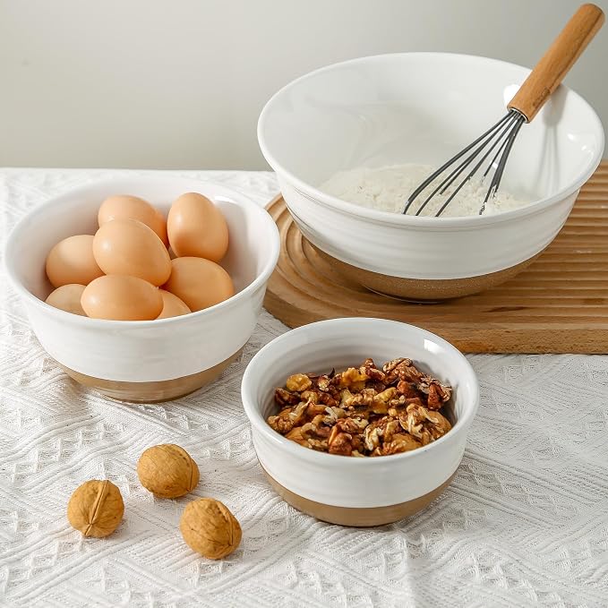 HASENSE Ceramic Mixing Bowls, Large Serving Salad Pasta Bowls Set, 2.1/1.0/0.5 - Image 4