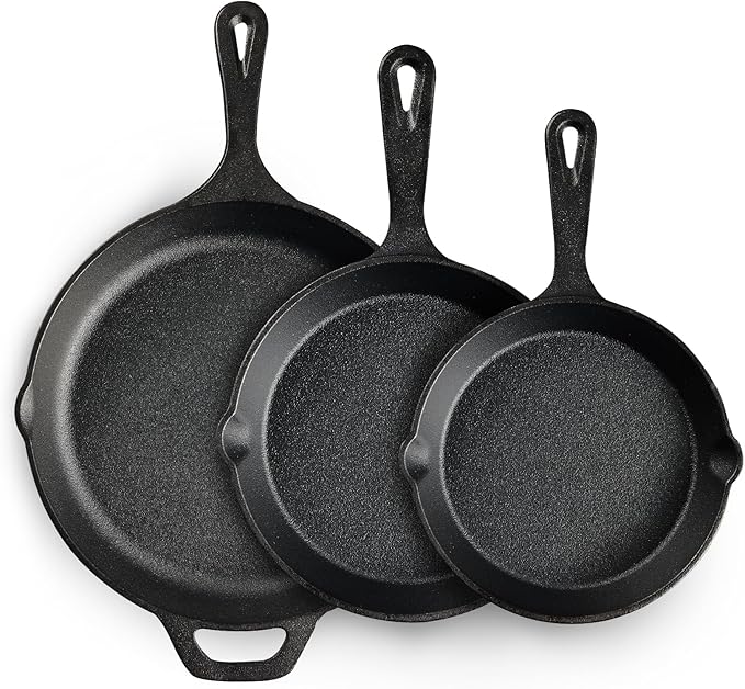 EWFEN Cast Iron Skillet 3-Piece Set, Heavy-Duty Professional Restaurant Chef by EWFEN