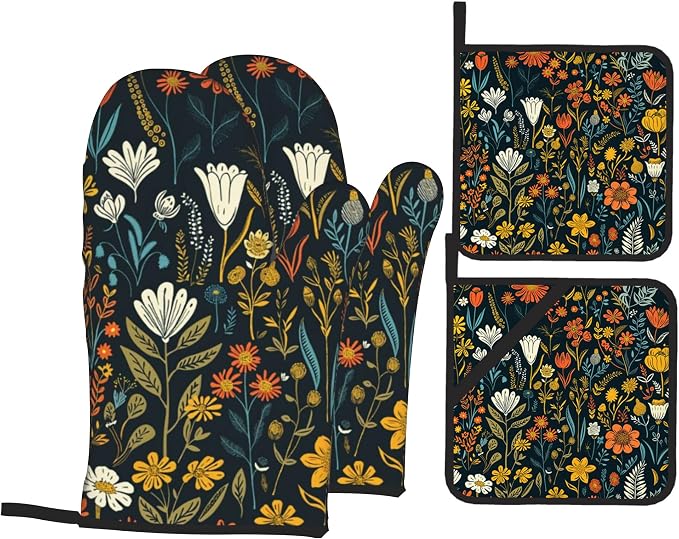 Vintage Flowers Oven Mitts and Heat Resistant Pads by Unknown