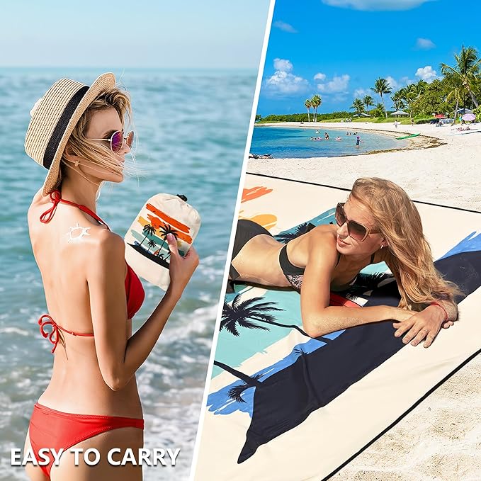 WIWIGO Beach Blanket Waterproof Sandproof Beach Mat 79" X 83"/10'x9'for 2-8 - Image 4