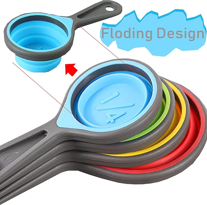 Collapsible Silicone Soft Measuring Cups and Measuring Spoons, 8 pieces - Image 4