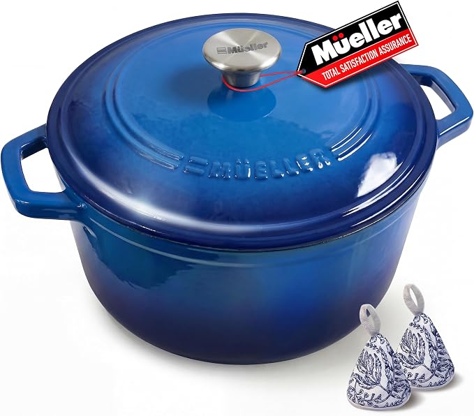 Mueller 6qt Enameled Cast Iron Dutch Oven, Heavy-Duty Casserole and Braiser Pan by MUELLERHOME