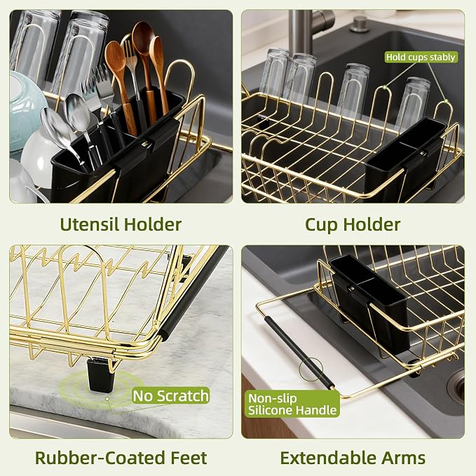 Golden Expandable Dish Drying Rack-Extra Large Stainless Steel Dish Drainer - Image 6