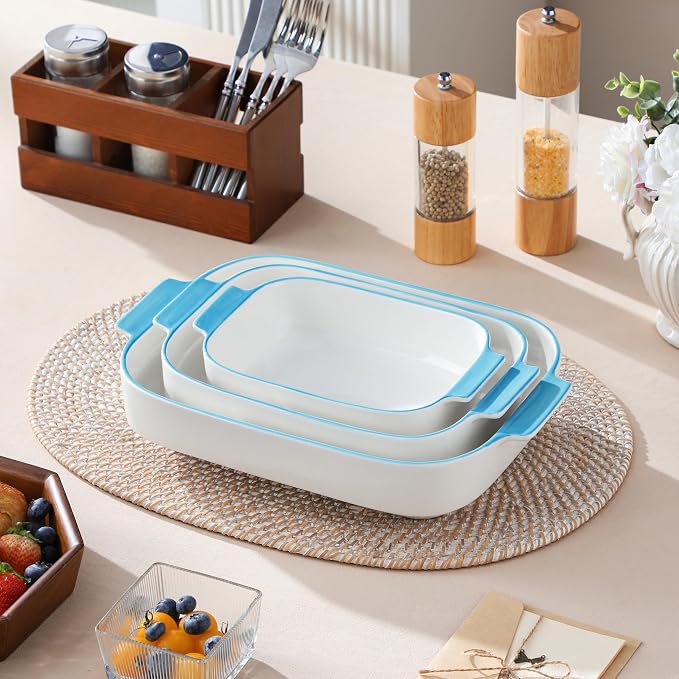 MALACASA Casserole Dishes for Oven, Ceramic Baking Dishes Set of 3, Rectangular - Image 7