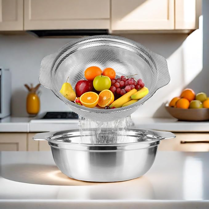 Extra Large 5.5QT Stainless Steel Colander, Large Capacity Rice Colander - Image 4