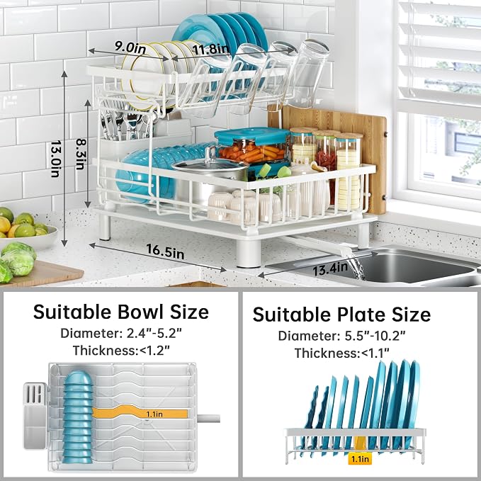 Dish Drying Rack, 2 Tier Dish Racks - Image 2