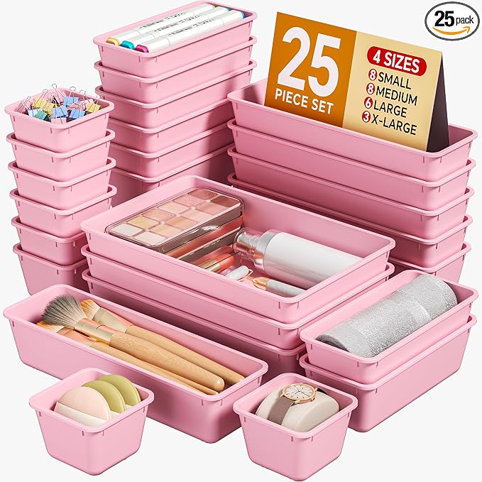 KEMETHY 25 PCS Plastic Drawer Organizers Set, 4 Sizes Vanity Organizer by KEMETHYFocusesonCreatingEfficientStorageProductswithQualityMaterials