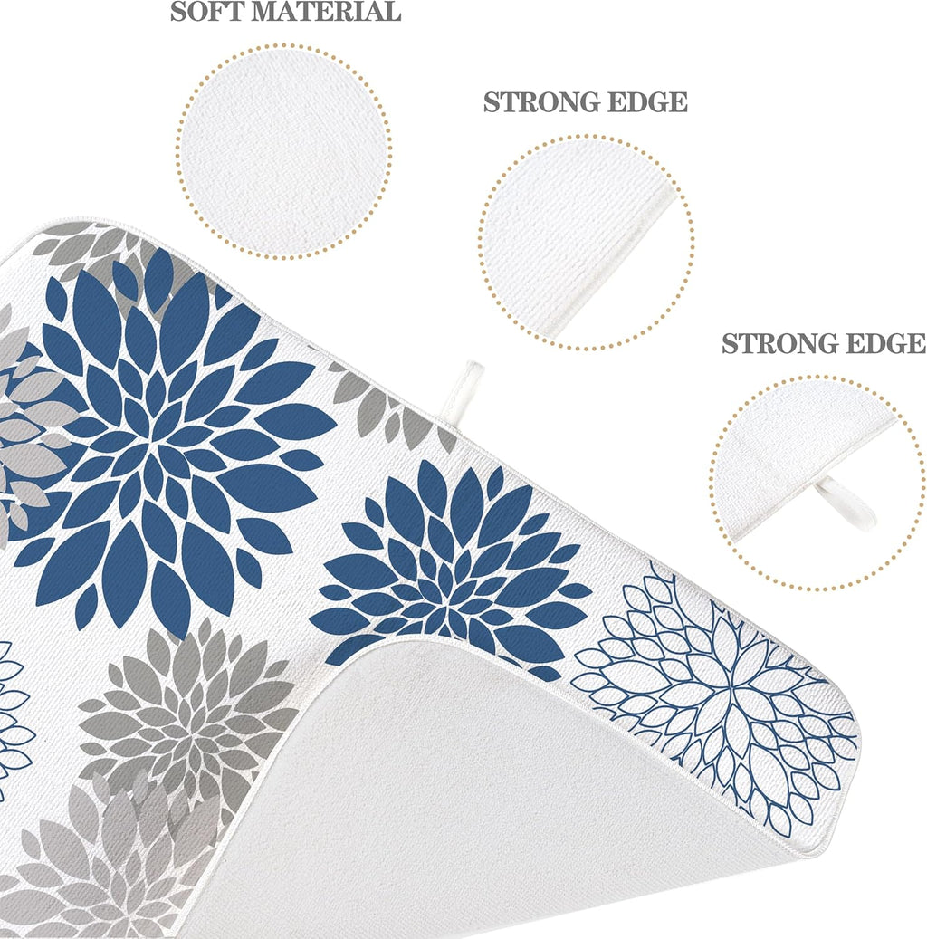 Boho Floral Drying Mat 18x24 Inches For Kitchen Counter Absorbent