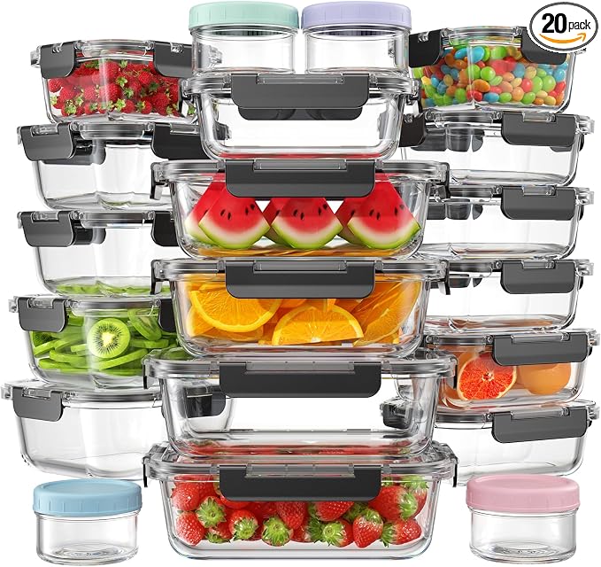 KEMETHY 40 PCS Glass Food Storage Containers by KEMETHYFocusesonCreatingEfficientStorageProductswithQualityMaterials