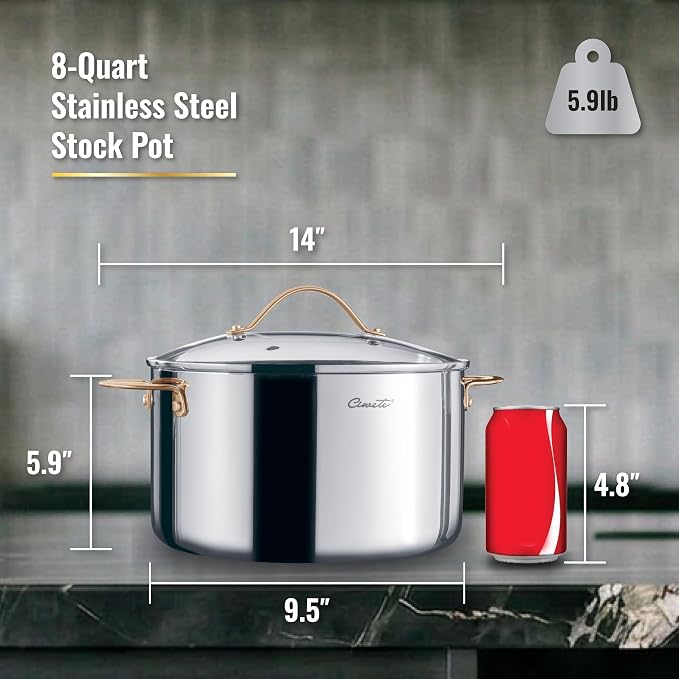 Ciwete 8 Quart Stock Pot, 3 Ply Whole Clad Stainless Steel Stock Pot, 8 QT - Image 9
