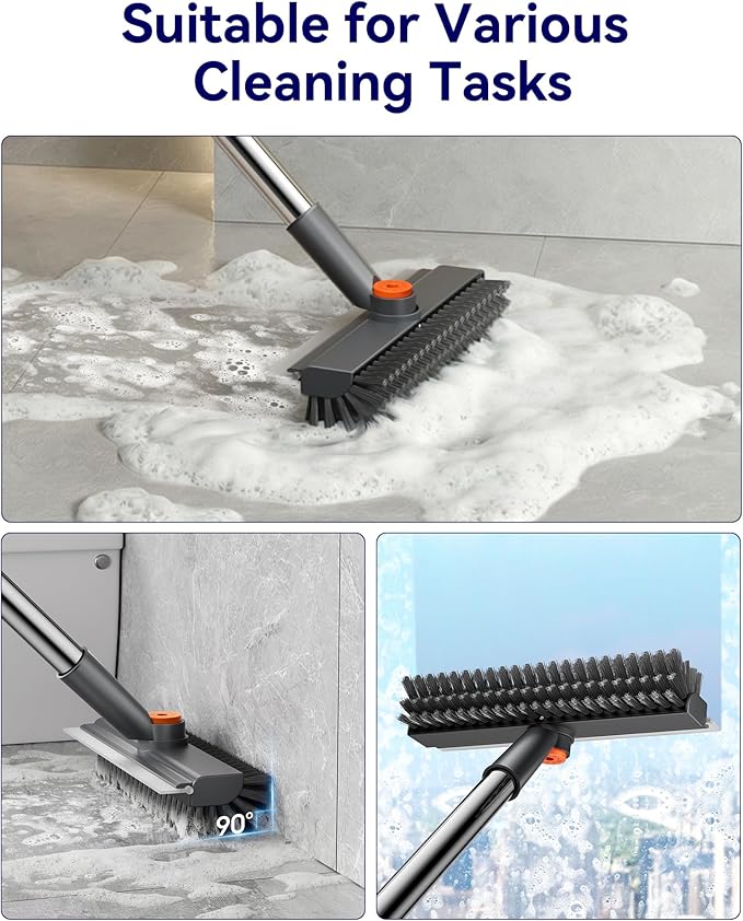 Small Floor Scrub Brush with Length Adjustable Long Handle, 3 in 1 Heavy-Duty - Image 3