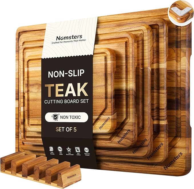 5 Pack Teak Wood Cutting Board Set by Unknown