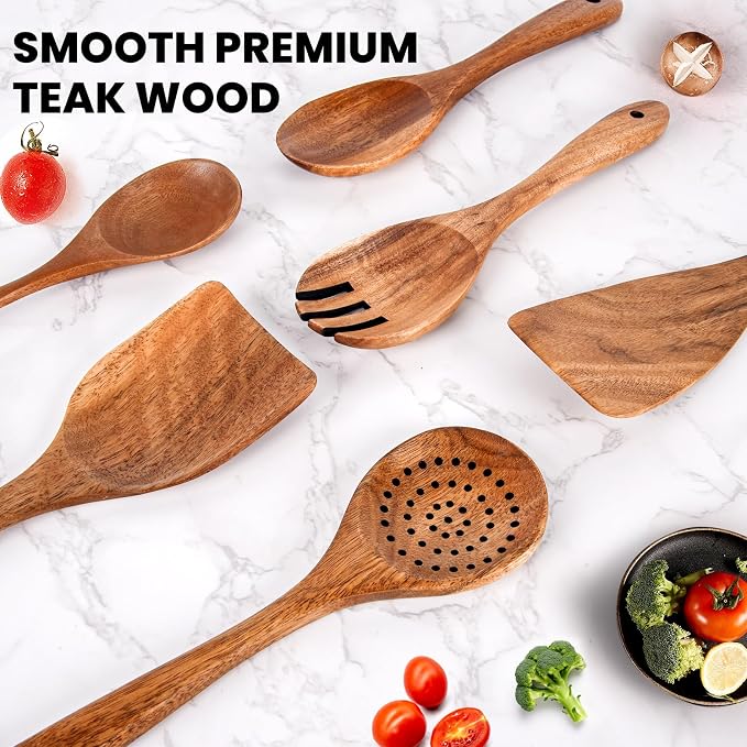 6x Large Wooden Spoons for Cooking Kitchen Utensil Set Smooth Finish Wooden - Image 7