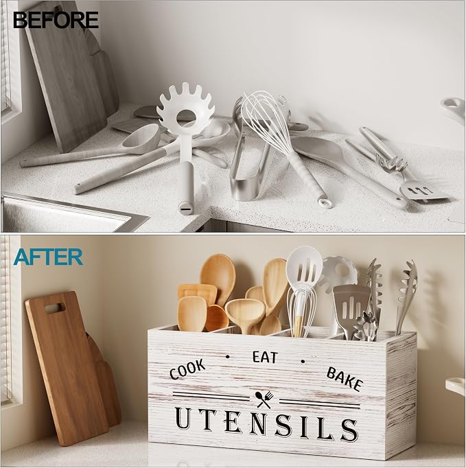 ZUJJAFY Utensil Holder for Kitchen Counter, Large Kitchen Utensil Holder for - Image 4