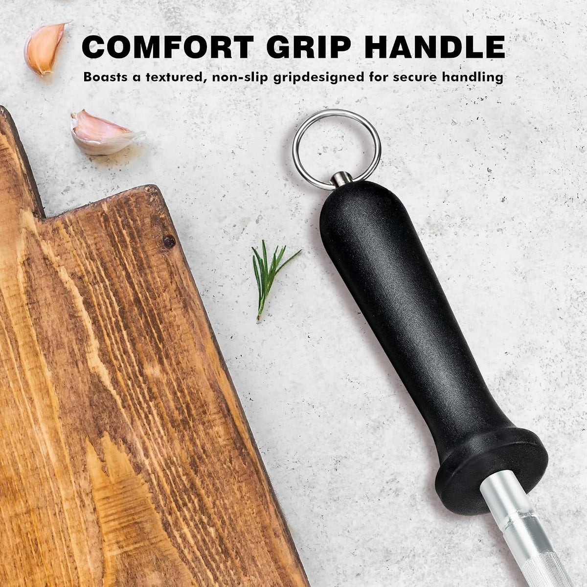 Knife Sharpener Rod, 12 Inch Carbon Steel Honing Rod for Kitchen