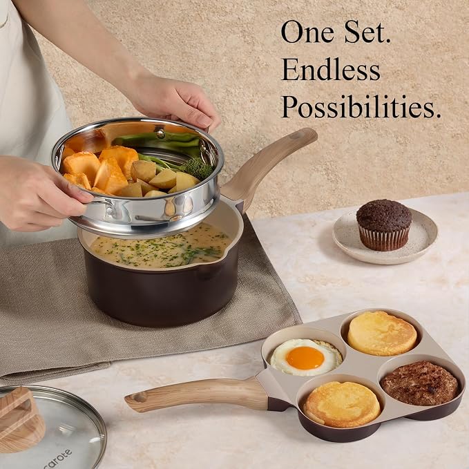 CAROTE 21 PCS Ceramic Cookware Set, Pots and Pans Set Non Stick, Pot and Pan Set - Image 6