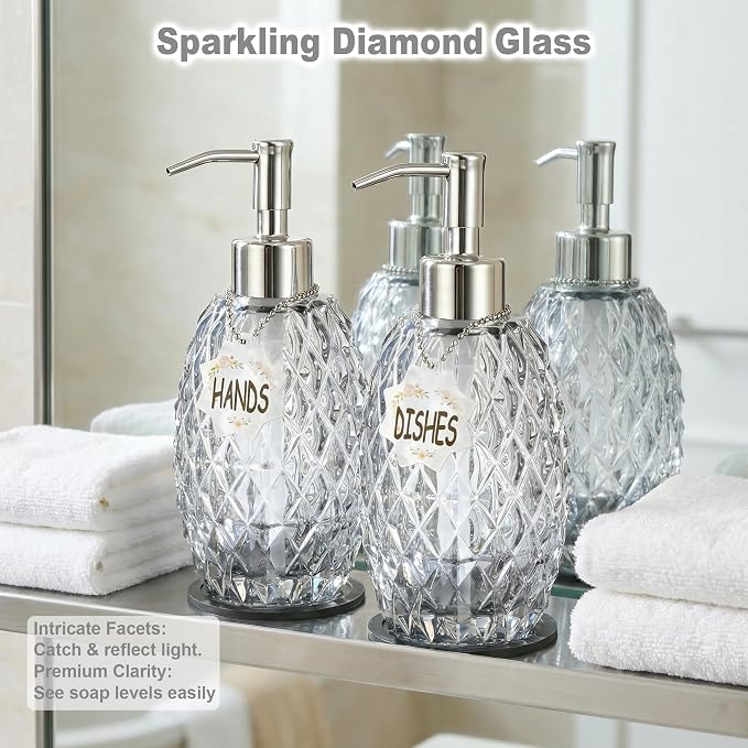 MALACHI Soap Dispenser Set, Crystal-Textured Diamond Glass - Image 5