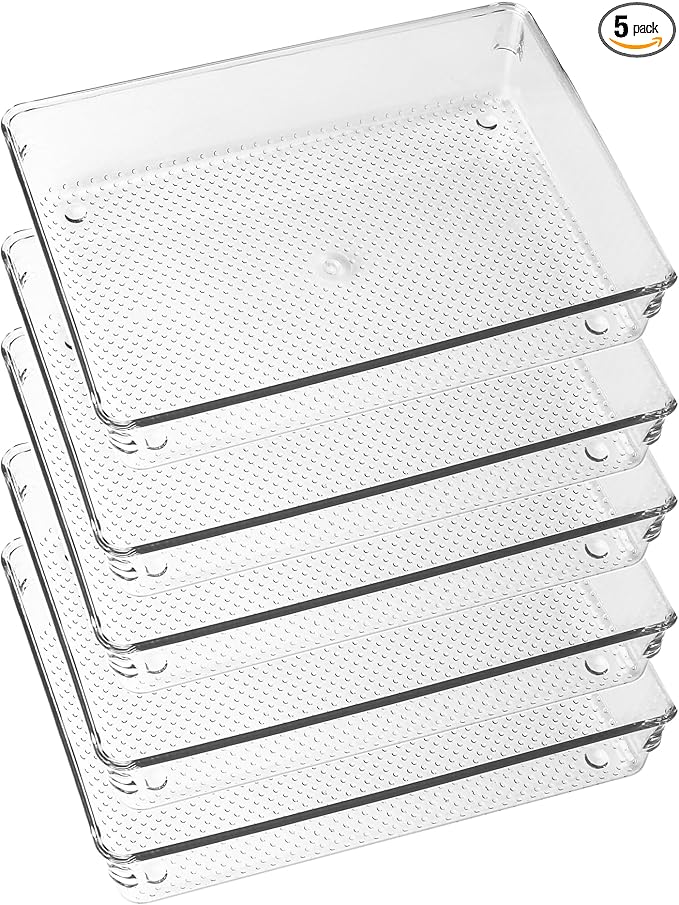5 Pack Clear Plastic Drawer Organizer Tray Cutlery Utensil Makeups Drawer by ihomecooker