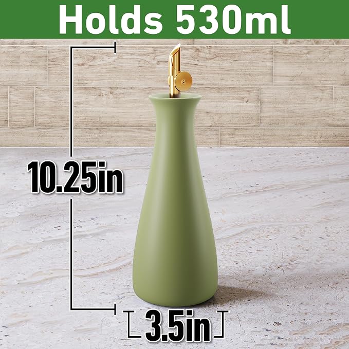 Ceramic Olive Oil Dispenser - 530 ML Capacity Matte Green Ceramic Oil Dispenser - Image 6
