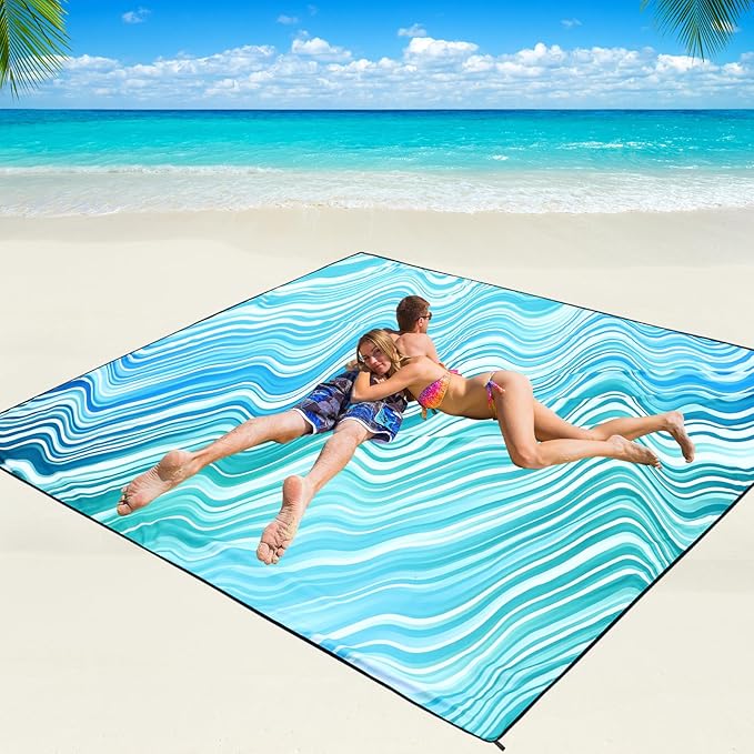 WIWIGO Beach Blanket Waterproof Sandproof Beach Mat 79" X 83"/10'x9'for 2-8 by WIWIGO