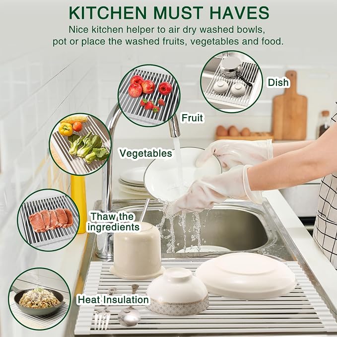 HANZENMA Roll Up Dish Drying Rack Over The Sink Kitchen Roll Up Sink Drying - Image 3
