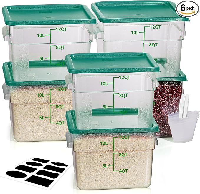12QT NSF Food Storage Containers: 6PCS Commercial Clear Food Storage Containers by SVKLHY