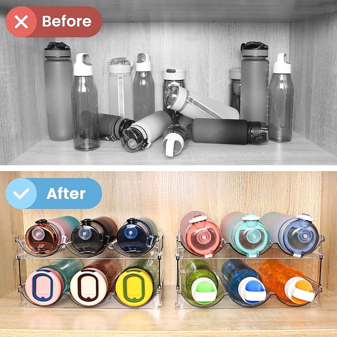 spospo Water Bottle Organizer for Cabinet, 4 Pack Water Bottle Organization and - Image 4