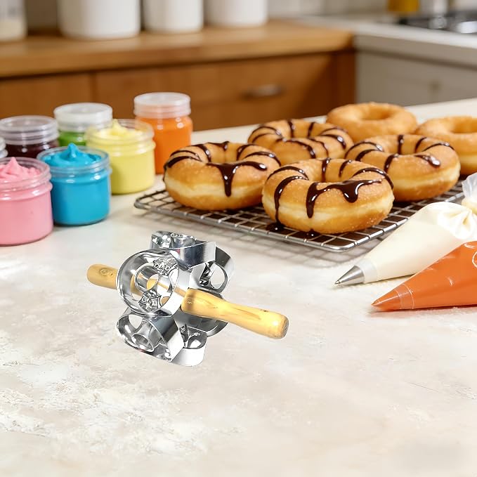Donut Cutter with Hole Doughnut Cutter Pastry Lattice Roller Cutter Donut Maker - Image 4