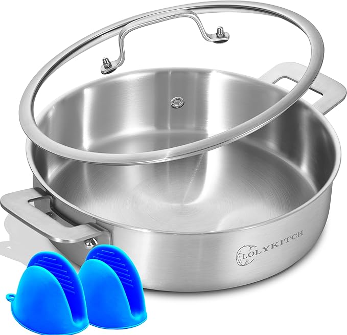 LOLYKITCH Sauté Pan, 6QT Tri-Ply Stainless Steel Deep Cooking Pan, 12 Inch by LolyKitch
