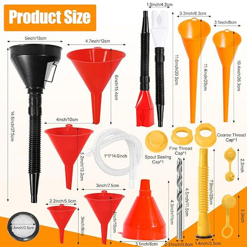 17 Pcs Automotive Funnel Set & Gas Can Spout Replacement, Plastic Long Neck Oil - Image 2