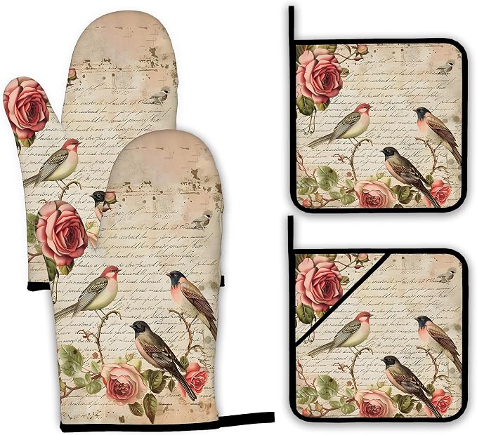 Vintage Bird Oven Mitts and Pot Holders by Unknown