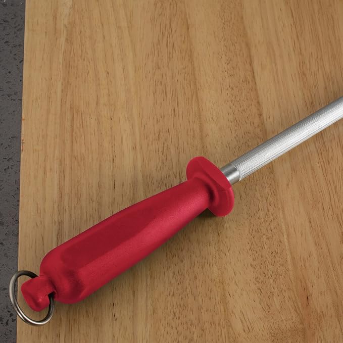 10 Inch Sharpening Steel, Professional Carbon Steel Knife Sharpener, Fresh Red - Image 6