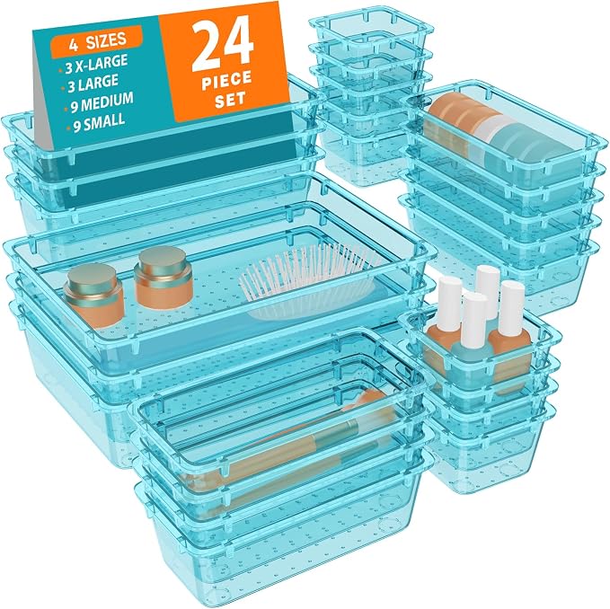 WOWBOX 24 PCS Plastic Drawer Organizer Set, 4 Sizes Desk Drawer Organization by WOWBOX