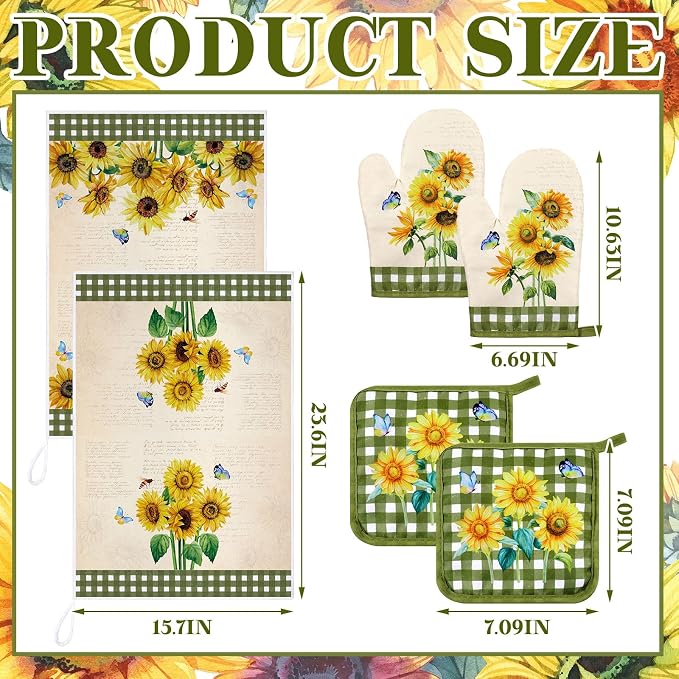 Leinuosen 6 Novelty Sunflower Kitchen Towels Kitchen Decor and Accessories Set - Image 3