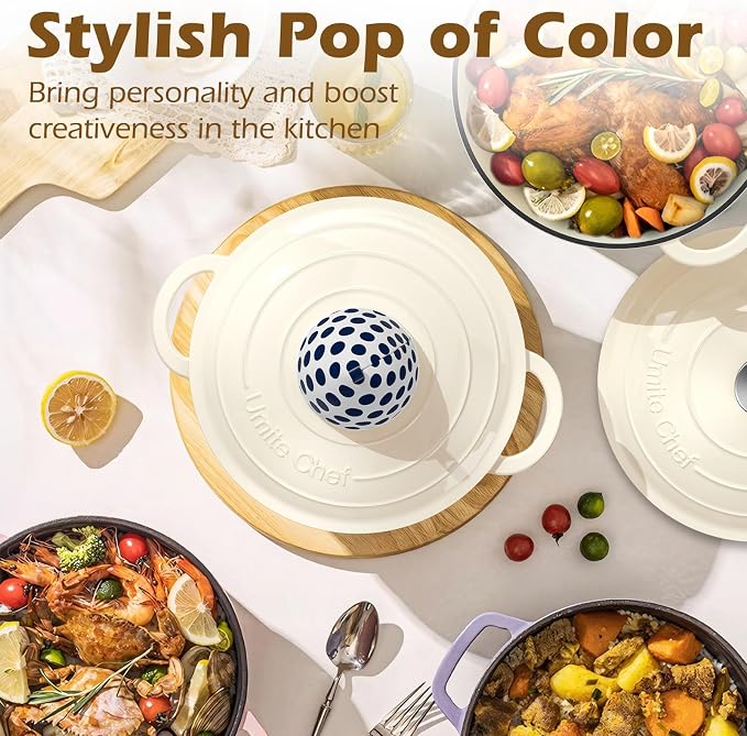 Umite Chef Enameled Cast Iron Dutch Oven-7QT Pot - Image 9